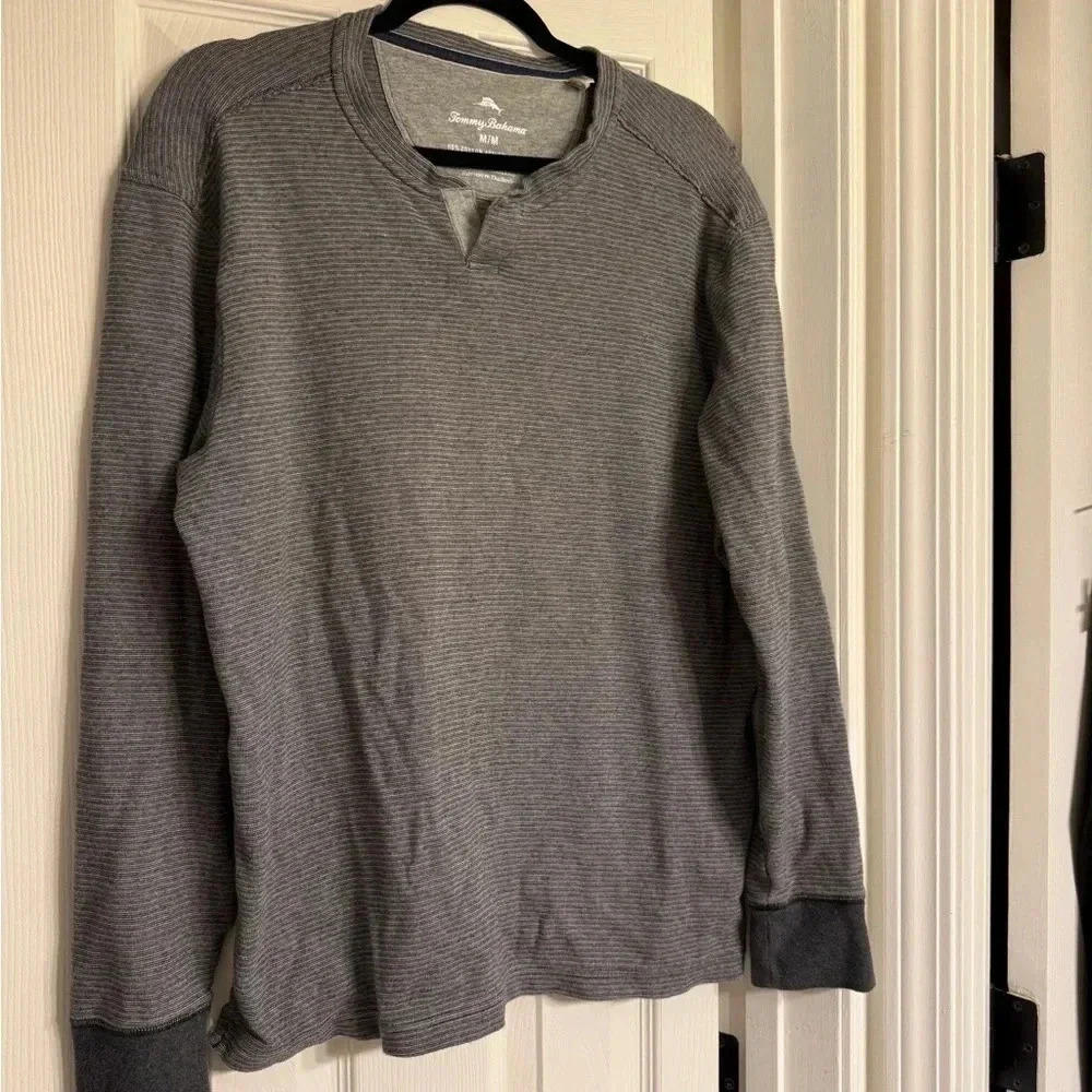 Tommy Bahama Tee Shirt Albany Stripe Abaco Charcoal Grey Medium M - Picture 2 of 7